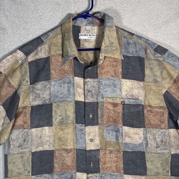 Georg Roth Of Germany Shirt Mens Size XL Plaid Abstract Water Colors Artsy Retro - Picture 3 of 15